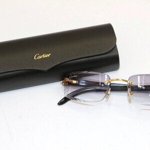 Cartier rimless black buff horn gold Diamond Cut transition sunglasses